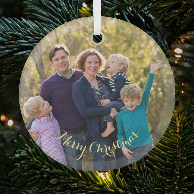 Create Your Own Family Photo Holiday Christmas Glass Tree Decoration (Create Your Own Family Photo Holiday Christmas Glass Ornament)