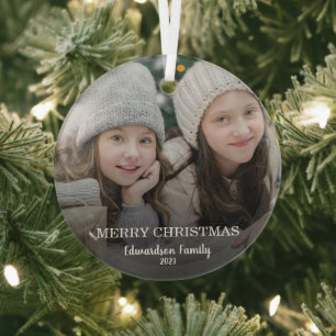 Create your own family photo Merry Christmas Glass Tree Decoration