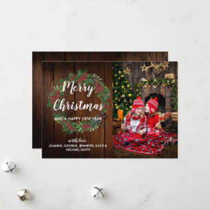 Create your own family photo Merry Christmas holly Holiday Card
