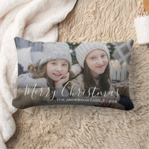 Create your own family photo Merry Christmas Lumbar Cushion