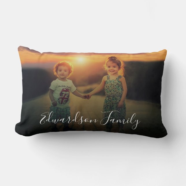 Create your own family photo monogrammed lumbar cushion (Front)