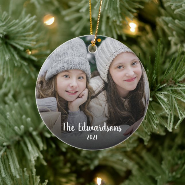 Create your own family photo personal Christmas Ce Ceramic Ornament (Tree)