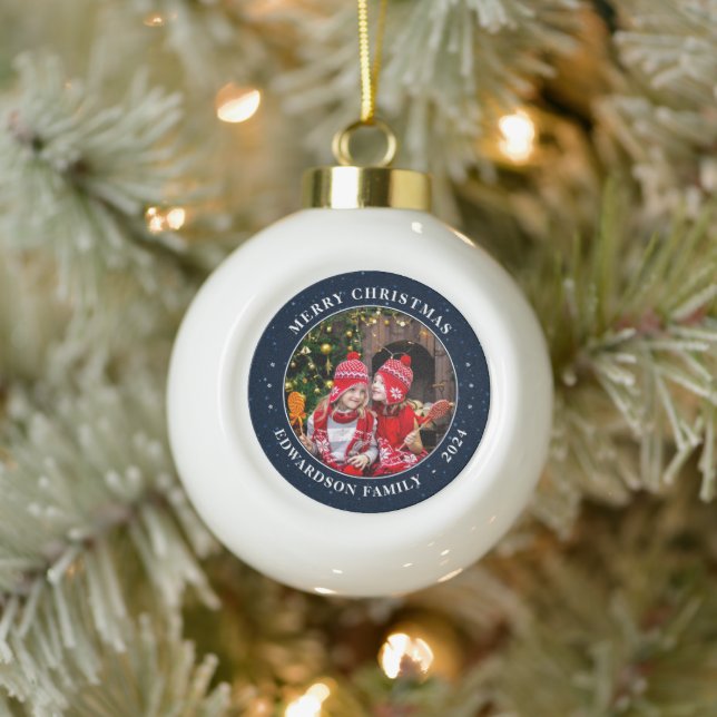 Create your own family photo personal Christmas Ceramic Ball Christmas Ornament (Tree)