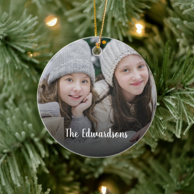 Create your own family photo personal Christmas Ceramic Ornament (Tree)