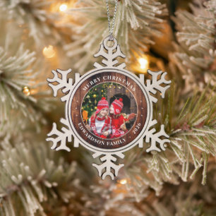 Create your own family photo personal Christmas Snowflake Pewter Christmas Ornament