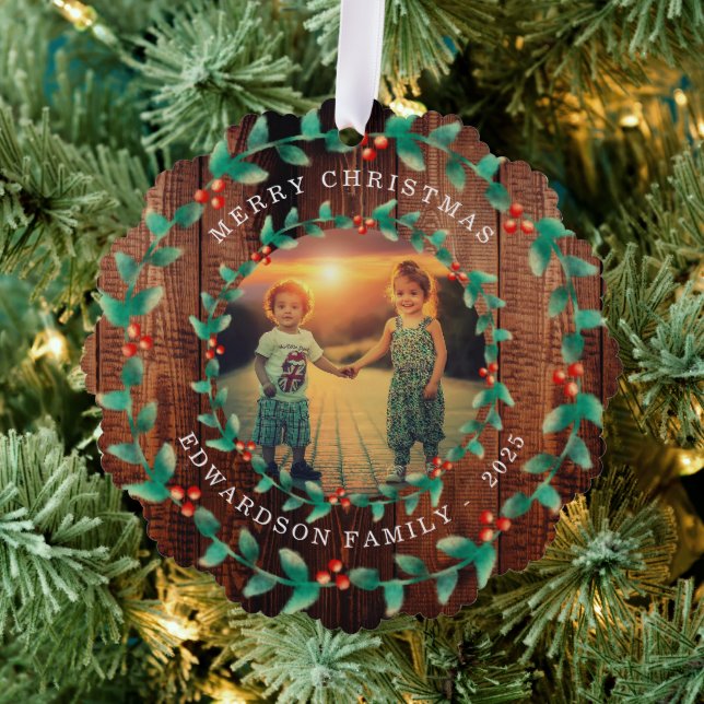 Create your own family photo personal Christmas Tree Decoration Card (Insitu (Tree))