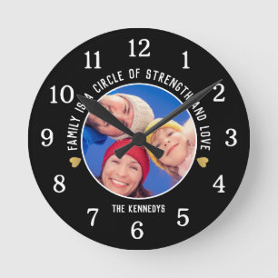 Create Your Own Family Photo Quote Black  Round Clock
