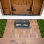 Create your own family photo Welcome family name Doormat<br><div class="desc">Modern rustic dark grey doormat with photo template,  family name and Welcome script.
Nice light grey calligraphy font.
Add your most beautiful photos and add your name.
You can easily change the text.
If you need help feel free to contact me at pixelshoot3@gmail.com</div>