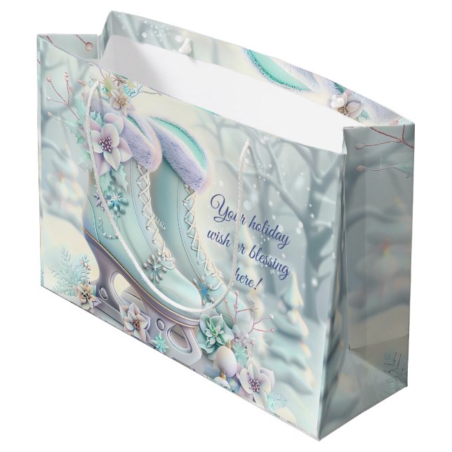 Create Your Own Fancy Floral Christmas Ice Skates Large Gift Bag (Back Angled)