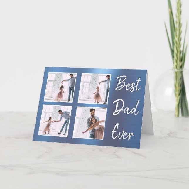 Create Your Own Father's Day Photo Collage Blue Card (Front)