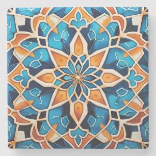 Create Your Own Faux Fired Clay Blue Orange Floral Stone Coaster