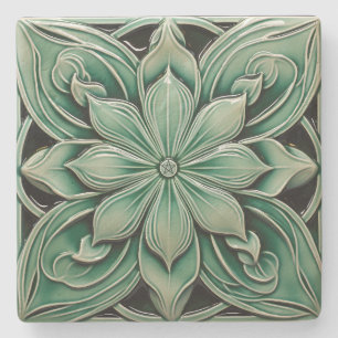 Create Your Own Faux Glazed Clay Jade Green Flower Stone Coaster