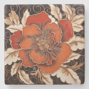 Create Your Own Faux Glazed Clay Orange Peony Stone Coaster