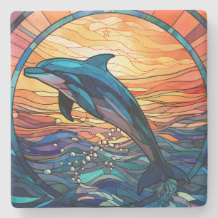 Create Your Own Faux Stained Glass Dolphin Dusk Stone Coaster