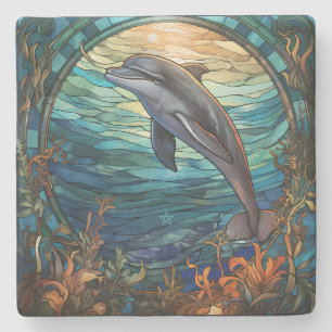 Create Your Own Faux Stained Glass Ocean Dolphin Stone Coaster