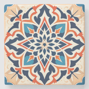 Create Your Own Faux Talavera Blue Orange Gold Stone Coaster
