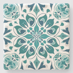 Create Your Own Faux Turquoise Talavera Flower Stone Coaster