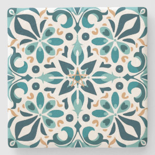 Create Your Own Faux Turquoise Teal Gold Talavera Stone Coaster