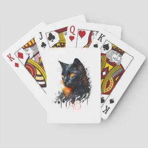 Create Your Own Fiery Black Cat Bust Playing Cards