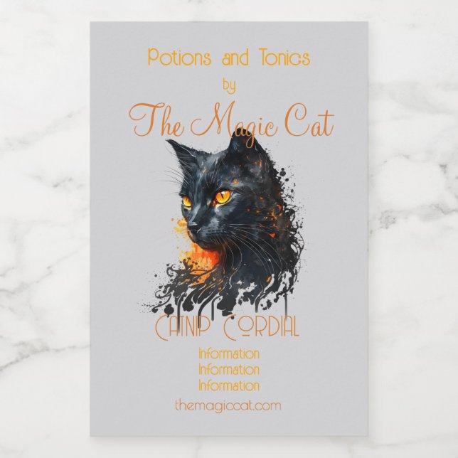 Create Your Own Fiery Black Cat Bust Wine Label (Single Label)