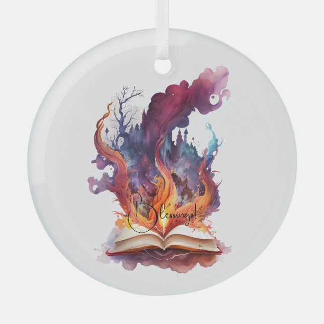 Create Your Own Fire Spell Book Glass Tree Decoration (Front)