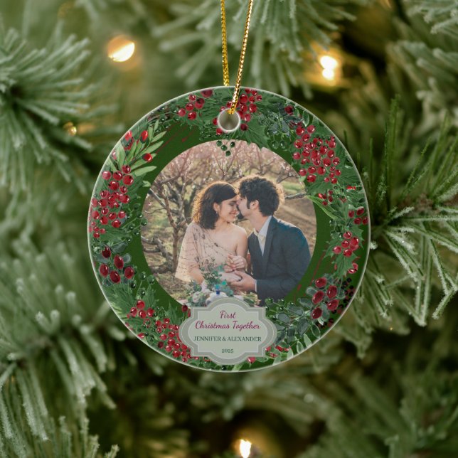 Create your own First Christmas Together photo Ceramic Ornament (Tree)