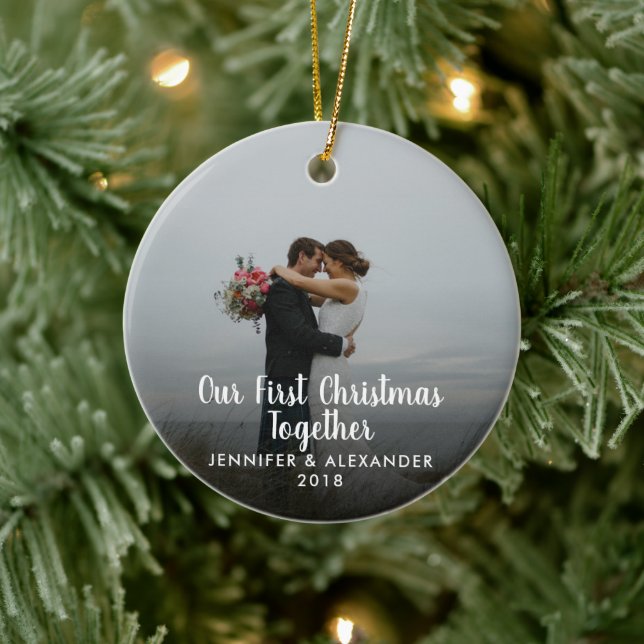 Create your own First Christmas Together photo Ceramic Ornament (Tree)