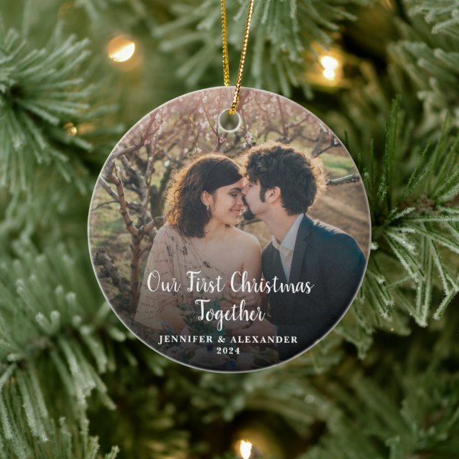 Create your own First Christmas Together photo Ceramic Ornament (Tree)