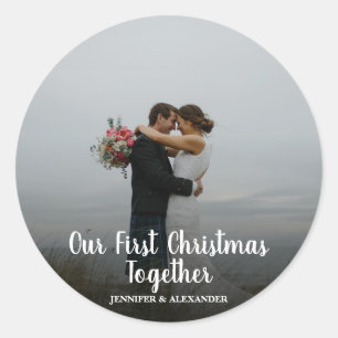 Create your own First Christmas together photo Classic Round Sticker