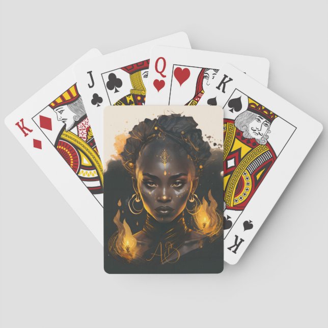 Create Your Own Flaming Golden Witch Playing Cards (Back)