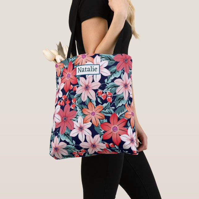 Create your own Floral and text summer green white Tote Bag (Close Up)