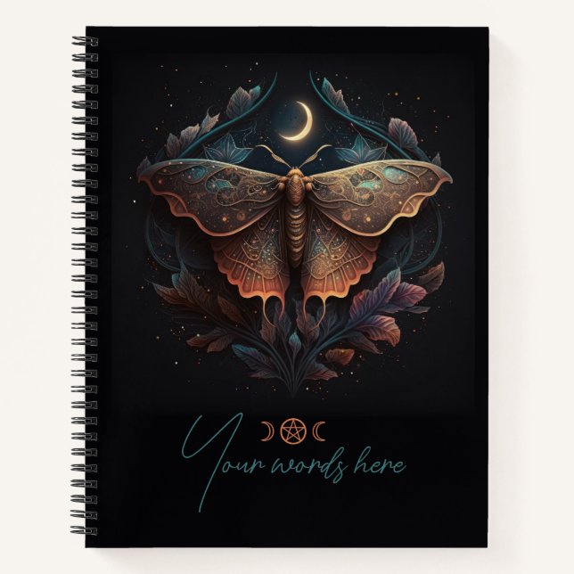Create Your Own Floral Celestial Lunar Moth Notebook (Front)