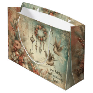 Create Your Own Floral Fantasy Christmas Birds Large Gift Bag
