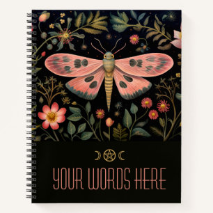 Create Your Own Floral Pink Garden Moth Notebook