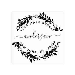 Create Your Own Floral Round Return Address Family Rubber Stamp