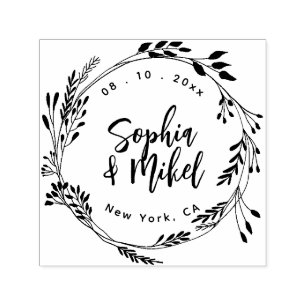Create Your Own Floral Round Save The Date Wedding Self-inking Stamp