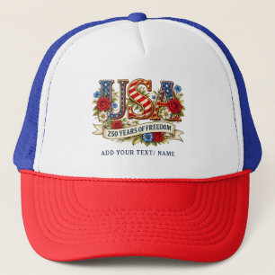 Create Your Own Floral USA 250 Years of Freedom  Trucker Hat
