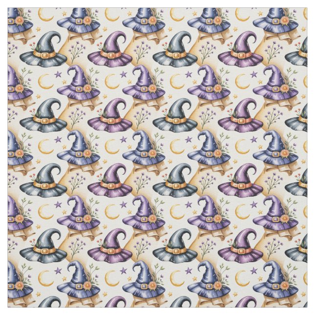 Create Your Own Floral Witch Hats Spell Scrolls Fabric (Swatch)