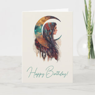 Create Your Own Free Spirit Floral Boho Moon Holiday Card