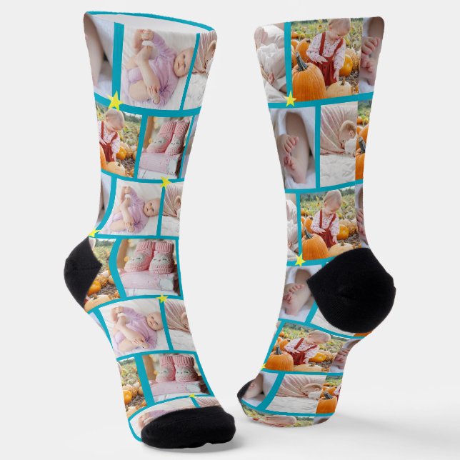 Create your own Fun 5-photo collage Crew  Socks (Angled)