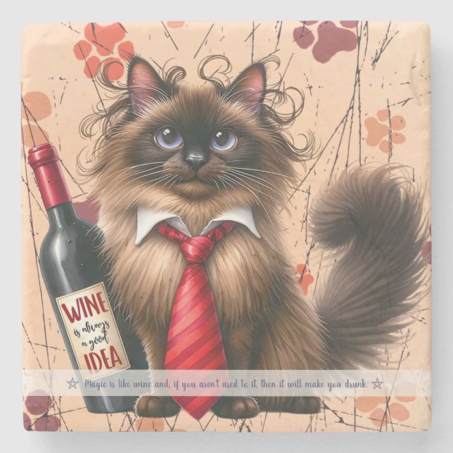 Create Your Own Funny Chocolate Birman Cat Wine Stone Coaster (Front)