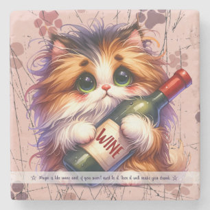 Create Your Own Funny Fluffy Calico Kitten Wine Stone Coaster