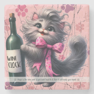 Create Your Own Funny Happy Grey Kitten Wine Stone Coaster