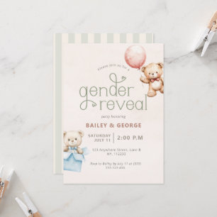 Create Your Own Gender Reveal Teddy Bear Striped Invitation