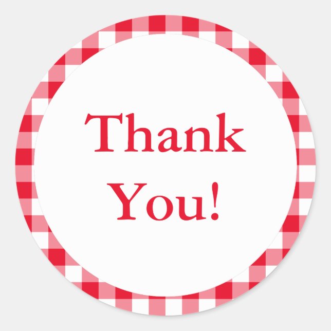 Create Your Own Gingham Thank You Classic Round Sticker (Front)