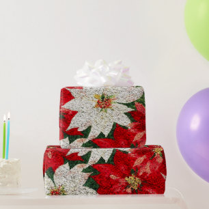 Create Your Own Glitter Poinsettia Flowers Wrapping Paper