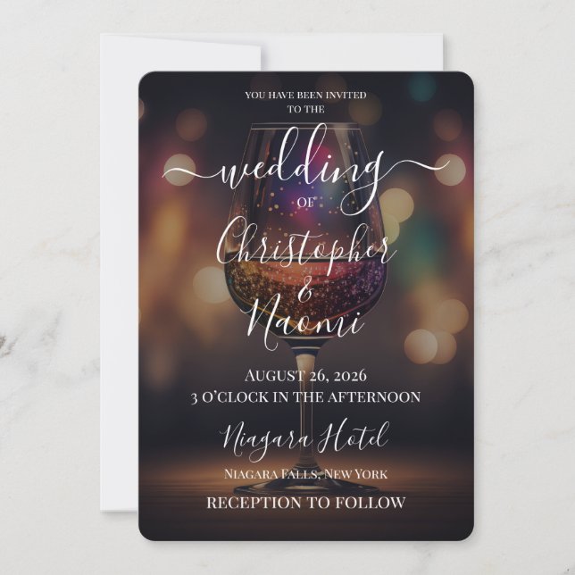 Create Your Own Glitter Wine Glass Wedding Invitation (Front)