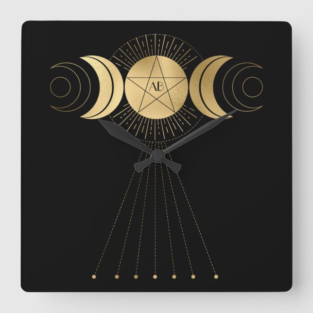 Create Your Own Gold Arcane High Priestess Tarot Square Wall Clock (Front)