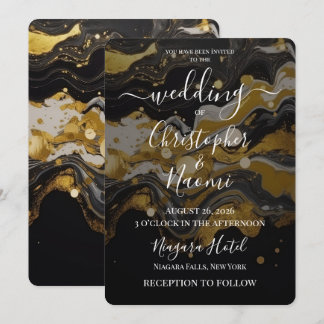Create Your Own Gold Black Marble Paint Wedding Invitation