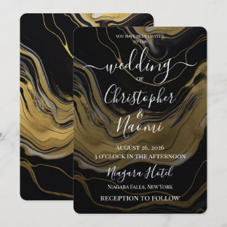 Create Your Own Gold Black Marbleised Wedding Invitation